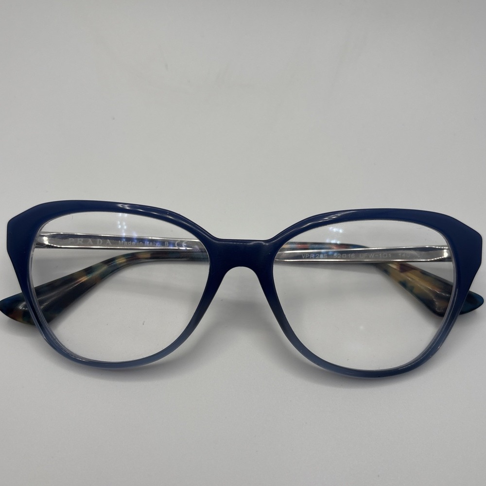 PRADA VPR 28S Womens Eyeglasses UFW-1O1 Blue/Silver Cat Eye Frame 52-16-140 #465 - Picture 7 of 8